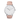 Reloj Valkur para mujeres modelo Helmi con correa de cuero genuino rosado y caja de acero plateado y blanco
