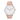 Reloj Valkur para mujeres modelo Nilsa con correa de cuero genuino y caja de acero rosa y dorado
